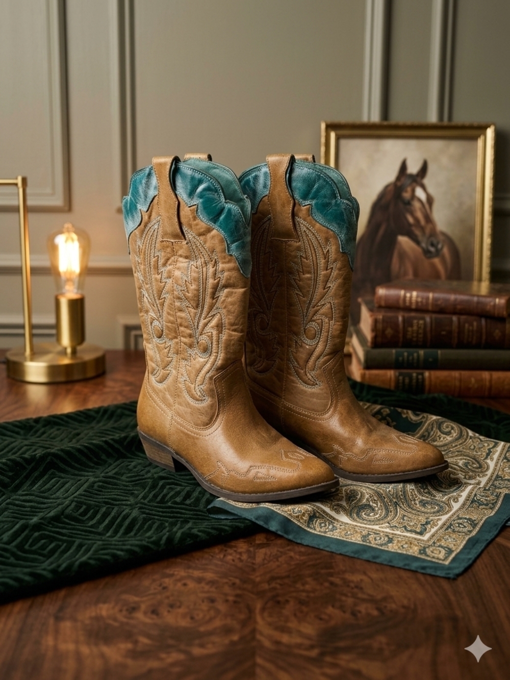 Coconuts by Matisse Tan and Teal Western Cowboy Boots